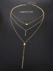 1pc Fashionable Multi-Layer Chains Long Necklace - Gold - View 4