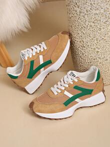 Giày thể thao chạy bộ nhẹ dành cho nữ - Buộc dây, đế bằng đa năng, chất liệu vải thoáng khí và giả da. - màu nâu - Xem 5