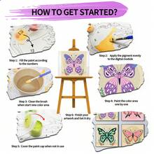8x8英寸/4件套数码绘画套装，适合成人和初学者，无框，DIY简易丙烯颜料套装，家居装饰工艺品，生日、父亲节、圣诞节、母亲节和情人节的理想礼物 - 花草動物 - 查看 3