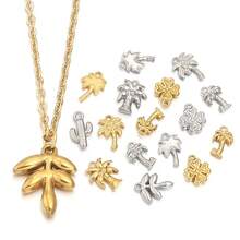 5pcs/Pack Stainless Steel Plant Pendant, 3D Embossed Craft DIY Jewelry Accessories, Necklace Bracelet Charm Pendant, DIY Jewelry Making Pendant - Plant Pendant - View 5