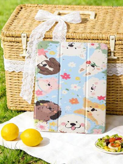 1 件装彩绘小狗偷窥图案彩色平板保护套，兼容 iPad Mini 4/Mini 5/Mini 6/Mini 7/Air/Air 2/9.7/10.2/10.5/Air 4/Air 5/10.9/Pro 11 英寸/第十代/Air 11 英寸 (M2)-2024/Pro 11 英寸 (M4)-2024/Air 11 英寸 (M3) 2025/(A16) 11 英寸第十一代 2025，Galaxy Tab A8 10.5 英寸 2022，内置笔槽，三折支架，TPU 软边保护，磁吸式睡眠/唤醒功能，美观/插画/可爱/趣味/个性化平板保护套