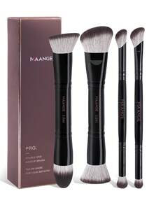 MAANGE 4/5/7件組專業雙頭化妝刷組，底妝刷、蜜粉刷、腮紅刷、眼影刷，完整化妝套組，旅行必備，送給朋友的精美化妝禮物 - 黑色 - 查看 12