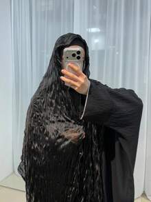 1 件优雅纯色绉纱包裹式头巾，祈祷头巾，舒适长袍，多功能发饰，时尚围巾，轻便遮阳披肩，适合夏季海滩穿着，也适合全年日常穿着、聚会和度假。 - 黑色 - 查看 3