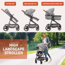 2-en-1 cochecito de bebé con cesta de Moisés para bebés y recién nacidos de 0 a 36 meses, cochecitos plegables ligeros de viaje con paraguas, cochecitos compactos con asientos reversibles para niños pequeños. - Gris - Ver 6