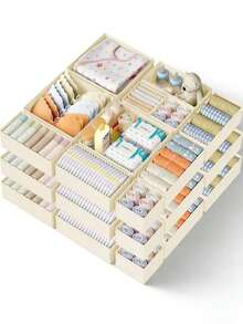 18-teiliges Baby Kleiderschrank Organizer Set: Faltbare Stoff Schubladeneinteilungen & Aufbewahrungskisten für Kinderzimmer und Schlafzimmer - ideal zum Organisieren von Socken, Unterwäsche und BHs. - Verschiedenfarbig - Übersicht 2