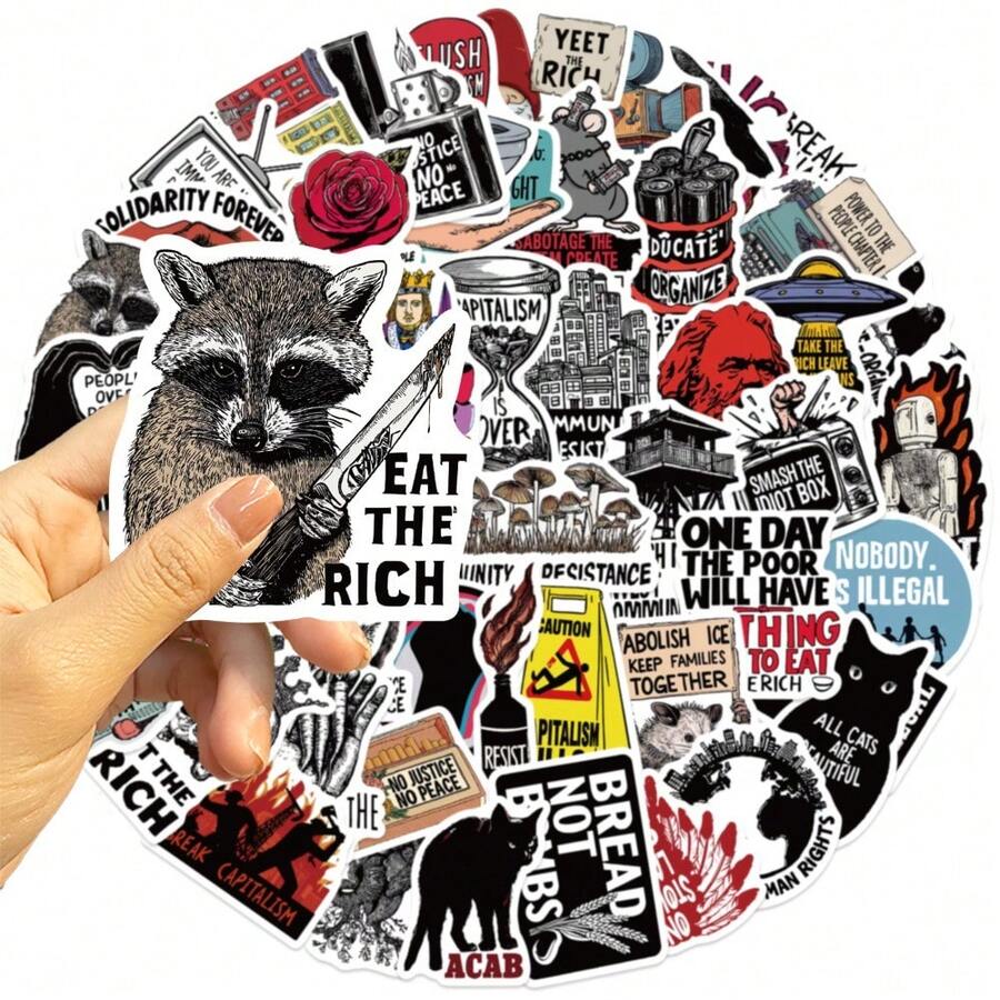50 pezzi Adesivi creativi radicali, per laptop, computer, custodie per telefono, chitarra, scrivania, borraccia, valigia, skateboard, frigorifero, materiale per decorazione taccuino personalizzato - Multicolore - Visualizzare 1