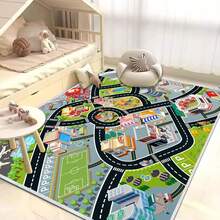 儿童汽车地毯，玩具汽车和火车游戏垫，儿童道路交通游戏垫，防滑底游戏区地毯，儿童卧室和游戏室的理想礼物 - 彩色 - 查看 6