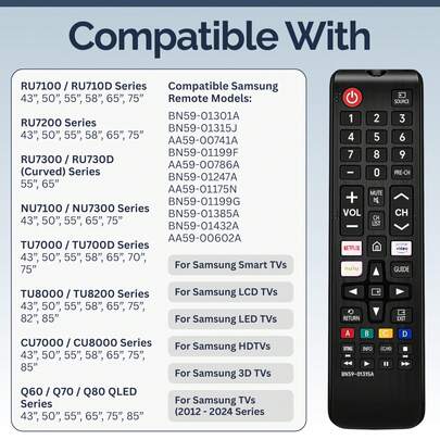 VELEC BN59-01315A TV Remote Control Replacement - Compatible With Samsung Smart TVs, Easy Setup, Durable Design, Universal Infrared Control, Streaming Shortcut Keys - Suitable For Samsung Smart TV, LCD TV, LED TV, HDTV, 3D TV Models