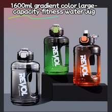 1.6L Large Capacity Portable Sports Water Bottle With Handle, Leak-Proof, With Straw, Suitable For Gym, Outdoor, Travel, Camping, Hiking, Multi-Color Options - Black - View 2