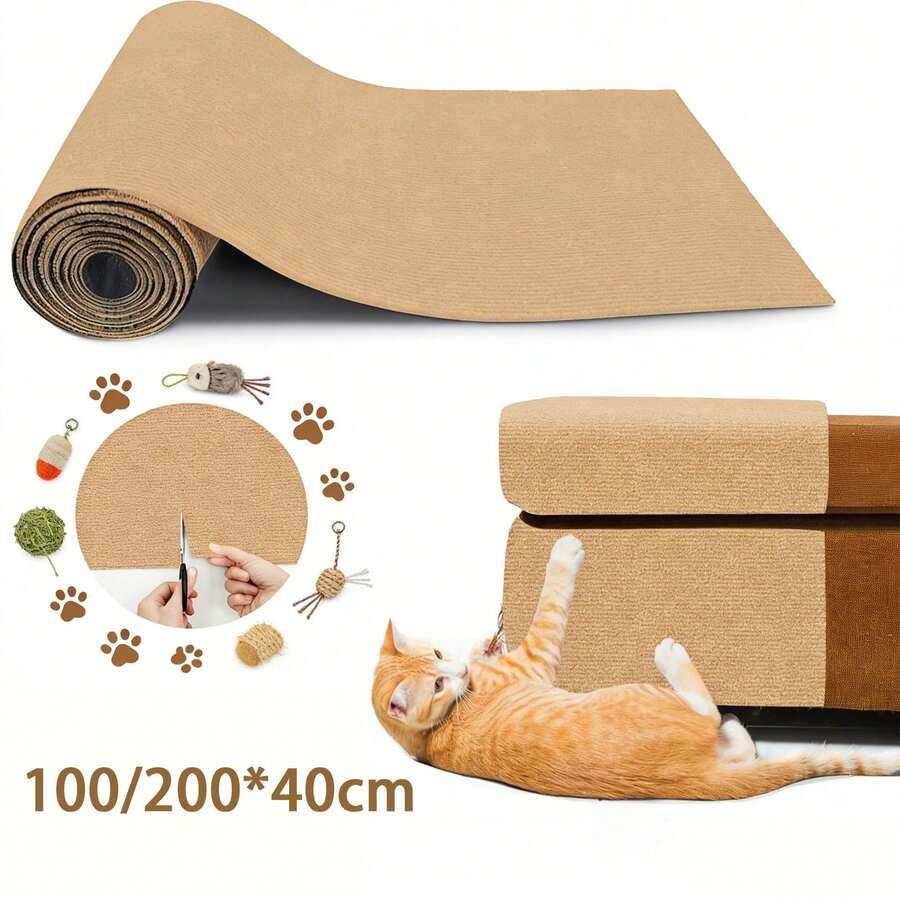 Trimmable Self-Adhesive Cat Scratcher Mat, Anti-Scratch Furniture Protector Pad For Couch, Bed, Wall & Door, Durable Cat Scratching Carpet For Cat Claws, 100/200*40cm - 40*100 - 查看 1