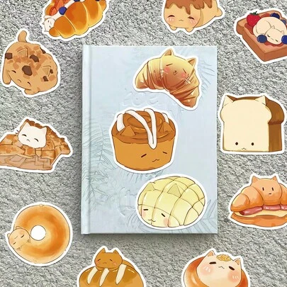 Pachet de 50 de autocolante cu pisici de pâine, decorative pentru scrapbooking, planificator, caiet, jurnal, chitară, skateboard, cască, motocicletă, bagaje, bicicletă, toaletă