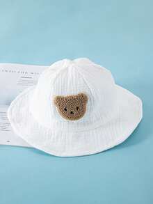 1顶可爱小熊刺绣防晒儿童渔夫帽，男女童通用 - 1PC - 查看 7