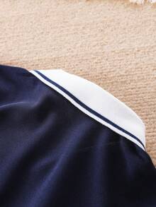 Girls' Elegant Collared Short Sleeve Dress, Casual School Style A-Line Pleated Sports Dress, Summer New Arrival - Royal Blue - View 8