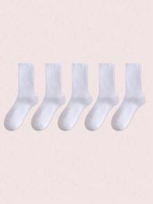 1/5 双装 女士船袜，加厚运动袜，复古中筒袜，罗纹中筒袜 - 彩色 - 查看 11