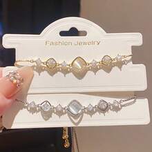 1pc Women's Artificial Zirconia Cat Eye Stone Rhombus Bracelet, Daily Wear - Multicolor - View 1