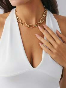 1pc Bohemian Beach Vacation Style Matte Gold Asymmetric Chunky Necklace, Suitable For Women's Daily Wear (Avoid Prolonged Exposure To High Temperature, Seawater, Etc.) - Collection Necklace - View 8
