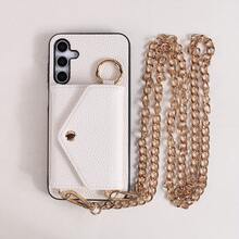 1 Piece Elegant PU Lychee Grain Leather Flip Wallet Case With Card Slots, Crossbody Strap, Ring Holder And Mirror, Compatible With S26, S25, S24, S23, S22, S21, S20 FE, Note 20 Ultra, A17, A16, A15, A07, A52, A53, A54, A25 5G, International Version, Not The Domestic Version - 白色的 - 查看 7