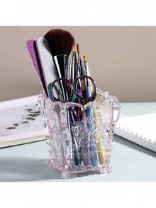 1 pieza Soporte transparente de acrílico para brochas de maquillaje, con decoración de patrón de mariposa, caja de almacenamiento de escritorio para cosméticos y herramientas de uñas - multicolor - Ver 11