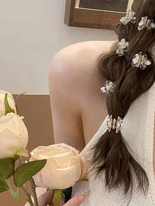 10pcs Camellia Rhinestone Mini Claw Clips, Ultra Cute Luxury Princess Hair Accessories, Stylish Elegant Bangs Side Clip For Daily Outfit Photography - 10pcs Transparent Camellia Clips - View 5