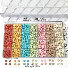 100/800pcs Per Bag - 1400pcs/Box, 28 Compartments, A-Z, Light Color Series, Red, Yellow, Blue, Green, Pink, Coffee, Beige Bottom, Gold Letter, Flat Round, Acrylic Letter Beads, Loose Beads - DIY Fashion Bracelet And Necklace Craft Kit - Multicolor - View 3