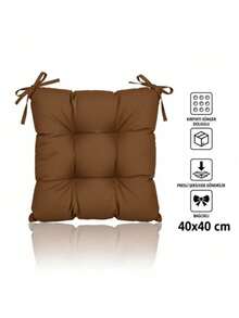 Single Chair Cushion With Ties 40x40 Cm – Soft Seat Pad With Foam Filling - Brown - View 1