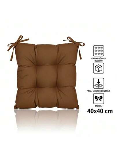 Single Chair Cushion With Ties 40x40 Cm – Soft Seat Pad With Foam Filling