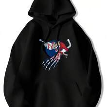 MenS Anime Graphic Hooded Sweatshirt - Black Pullover Hoodie With Japanese Manga Design Cozy Fall Winter Warmth Regular - 黑色 - 查看 1
