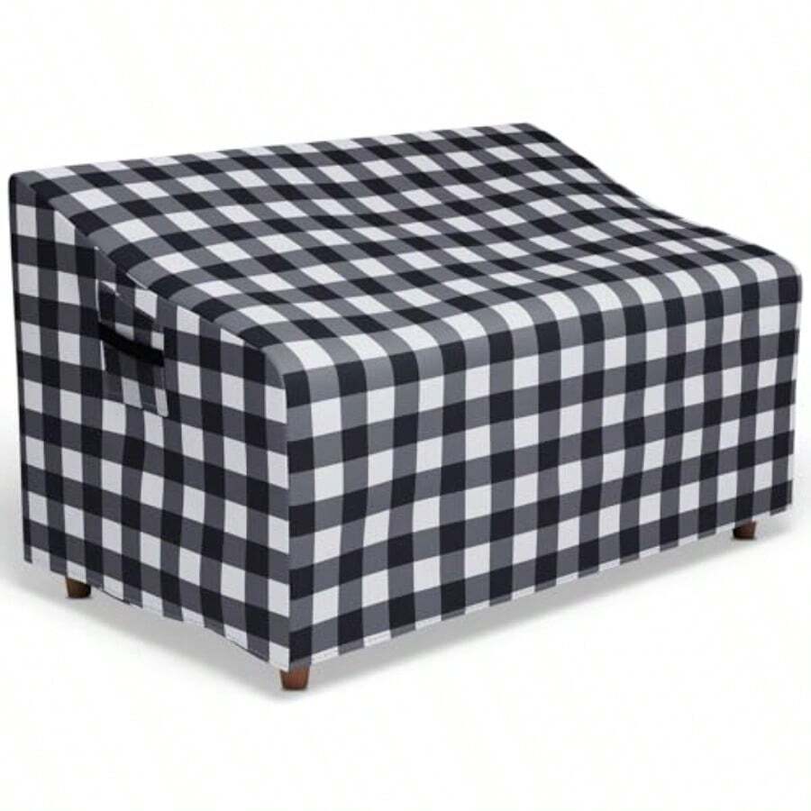 Fundas para muebles de patio fundas para sofá de patio funda para muebles de exterior impermeable resistente al agua para muebles de patio al aire última intervensión funda para sofá de patio 66 pulgadas de ancho x 34 pulgadas de profundidad x 38 pulgadas de alto cuadros negros y grises - Cuadros negros y grises - Ver 1