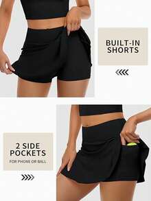 Women's Solid Color Fitted Tank Top And Shorts Tennis Outfit - Black - View 5