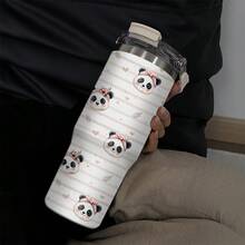 1个/5个装 30盎司可爱熊猫苹果图案保温杯，带提手 - 大容量旅行杯，适合日常补水、盛装冰饮及作为礼物 - 白色 - 查看 2