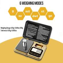 200克/0.01克电子口袋秤，电子克秤，迷你珠宝秤，带50克卡路里砝码，适用于食物、珠宝、硬币、小物件、咖啡等。 - 彩色 - 查看 4