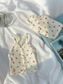 Cute Cherry Print Pet Vest - Soft Comfortable Stretchy Button Pet Vest Suitable For Small & Medium Dogs Cats, Lightweight Breathable Pet Clothing For Spring & Summer - White - View 3