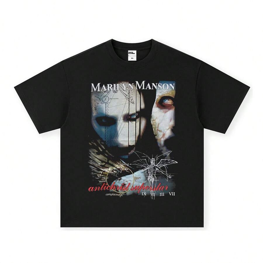 Nueva y popular camiseta vintage de manga corta de Marilyn Manson para hombre y mujer, estilo retro americano con efecto desgastado, camiseta de algodón puro para  internacional.