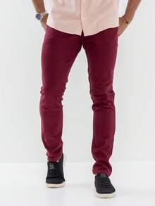 Urban Zone Jeans Men's Slim Fit Casual Twill Pants With Elastane - 酒紅色 - 查看 7