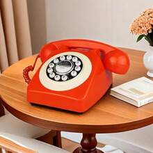 Teléfono retro teléfono con cable TelPal teléfonos antiguos teléfono de computadora antiguo teléfono fijo clásico de los años 80 para decoración del hogar y la oficina teléfono de hotel novedoso - Naranja - Ver 2