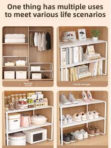 2pcs/1pc Multi-Functional Expandable Wardrobe Storage Rack - Sturdy Metal Closet Organizer Rack, Height Adjustable, Ideal For Home, Office, Retail, Kitchen, Bedroom, Desk, Shoe Rack, Bookshelf, Wardrobe Shelf, Clothes Organization And Storage, Home & Office Decor, Durable Structure, Easy To Install, Helps Organize Home And Office - Multicolor - View 8