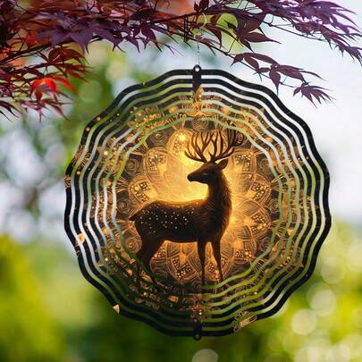 10 Inch Boho Metal Wind Chime, Mystical Deer Design, 360° Rotating Hook - Ideal For Spring And Summer Garden, Balcony Decor - Battery-Free, Vibrant Art Gift For Nature Lovers