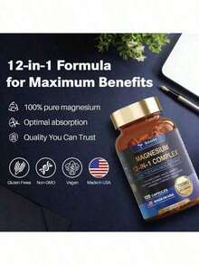12-In-1 Magnesium Complex 700mg Supplement Capsules - Relaxation Muscle, Heart Health, Stress Relief, Vegan, 120 Caps - 1 mặt hàng - Xem 7