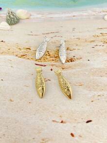 1 par de pendientes de lujo con colgante de pez de la serie oceánica minimalista y de moda, adecuados para vacaciones en la playa con estilo bohemio - Pescado B - Ver 3