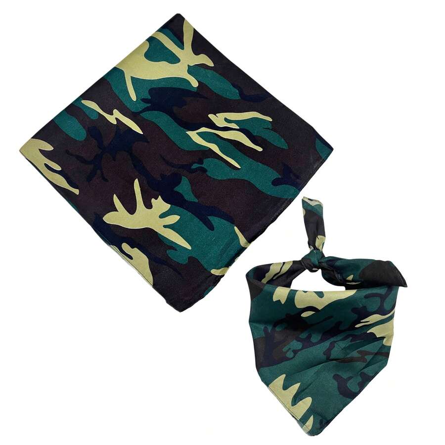 Printed Polyester Bandana Scarf In Various Colors - 1 Unit - Verde camuflaje - Ver 1
