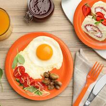 7-Inch + 9-Inch Luxury Orange Round Paper Plate Set, Wedding Dessert & Main Course Serving Platter, Birthday Party Cake Plate, Anniversary Banquet Serving Tray, Business Tea Break Buffet Plate, Holiday Gathering Dining Plate, Steak & Pasta Plate, Afternoon Tea Snack Plate, Elegant Orange Texture Dinnerware - Orange - View 3