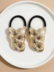 Women's Woven Metal Hair Tie - Premium Elastic Hair Rope With Ponytail Hook, Versatile Back-Of-Head Hair Accessory - Multicolor - View 2