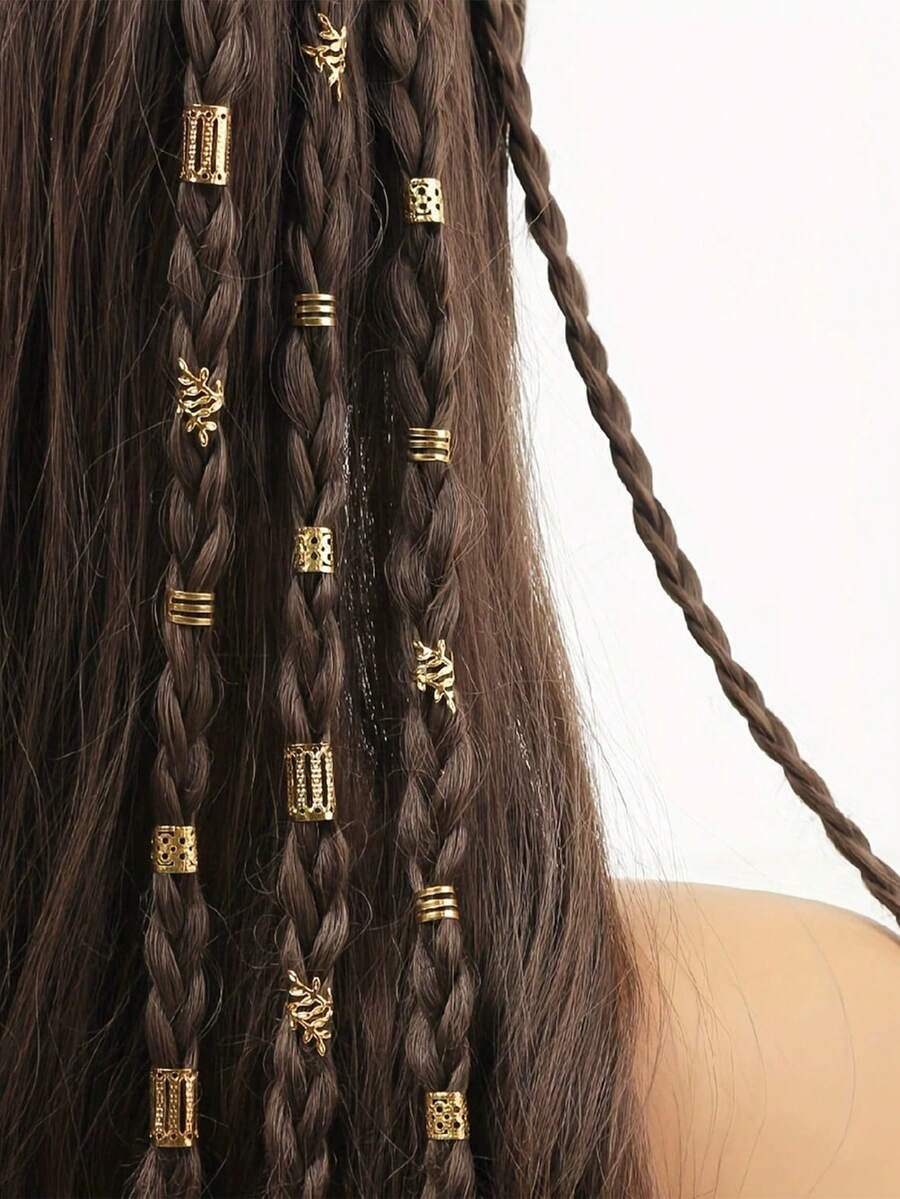 40个装女士时尚朋克街头嘻哈镂空发箍,金色音乐节发饰,适合日常、节日、派对、度假、夏季、假日、旅行、波西米亚风格、爪夹、发夹、生日 - 金色 - 查看 1