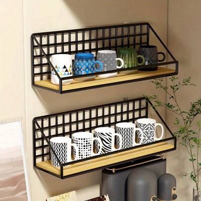 1/2 Wall-Mounted Storage Basket Rack | Multi-Functional Space-Saving Wall Storage Rack, Suitable For Bedroom, Kitchen, Bathroom Decoration | Easy-To-Install Farmhouse Style Metal Bookshelf Storage Rack | Durable Home And Office Storage Solution, Can Store Towels, Books, Shelves, And Other Items