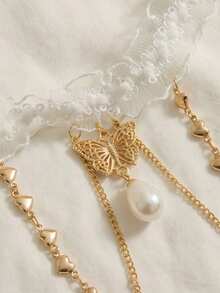 1pc Women's Lace Trim Gold Bow Elastic Bridal Hair Tie - White - View 2