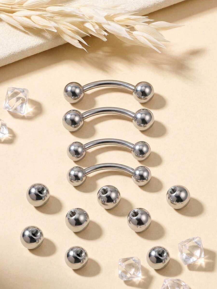 Khuyên xỏ lông mày 16G bằng thép không gỉ 316L, khuyên cong dạng tạ nhỏ, khuyên môi dọc, khuyên xỏ môi dạng labret kèm bi thay thế, khuyên xỏ tai dạng rook, helix, conch, daith dành cho nam và nữ, 16g 8mm/10mm - Phiên bản quả cầu ánh sáng - Xem 1