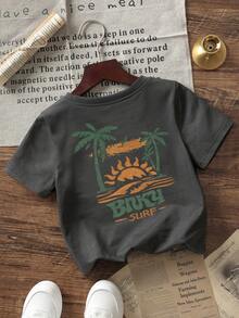 1 chiếc áo thun ngắn tay cổ tròn cơ bản in hình hoạt hình ngộ nghĩnh dành cho bé trai sơ sinh/trẻ nhỏ, kiểu dáng thường ngày và thời trang. - Màu xám đen - Xem 3