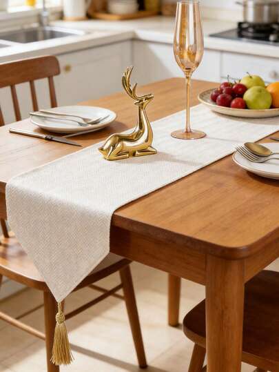 قطعة واحدة من الجدول اليابانية البيضاء، قماش جاكارد فاخر وأنيق للطاولة للطاولة الطعام وطاولة القهوة وخزانة التلفزيون، مزين بشراريب، بطراز نوردي للاستخدام اليومي والحفلات وديكور المطبخ وغرفة الطعام