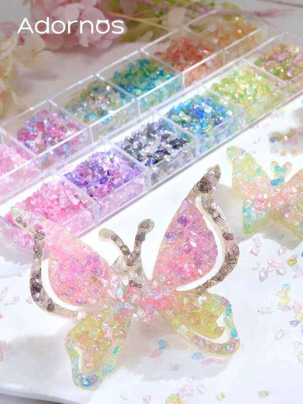 1 Box Asymmetric Crystal Broken Glass Stones 3D Epoxy Resin Mold Filling Colorful Crushed Stones Handmade Making Accessories Spring Summer Day Gifts DIY Jewelry Casting Supplies