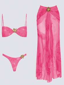 Hàng mới về: Bộ bikini hai mảnh in hoa gồm dây đeo vai và chân váy ngắn, kiểu dáng thanh lịch, thoải mái, gợi cảm, thích hợp cho kỳ nghỉ biển, hẹn hò, dự tiệc, màu hồng. - Hồng - Xem 2